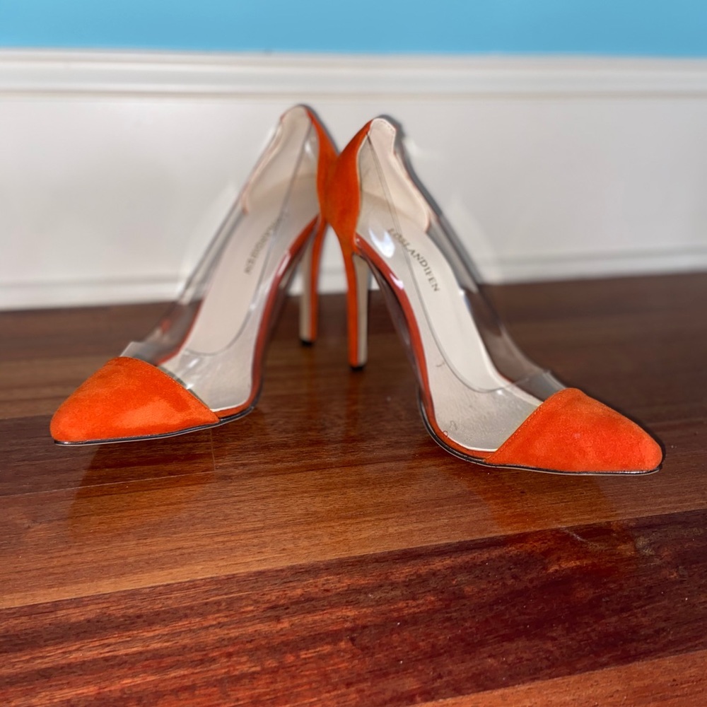 Clear and Orange Suede Heels